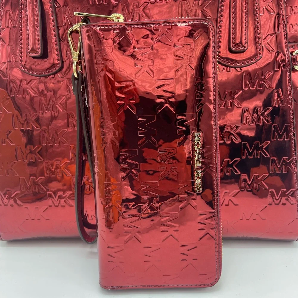 MICHAEL KORS Voyager Lg Metallic Logo Debossed EW  Tote & Jet Set Lg Logo Wallet - Picture 4 of 16